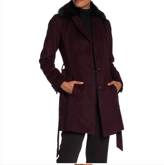 Andrew Marc Wool Genuine Dyed Fox Fur Collar Coat - Picture 2 of 3